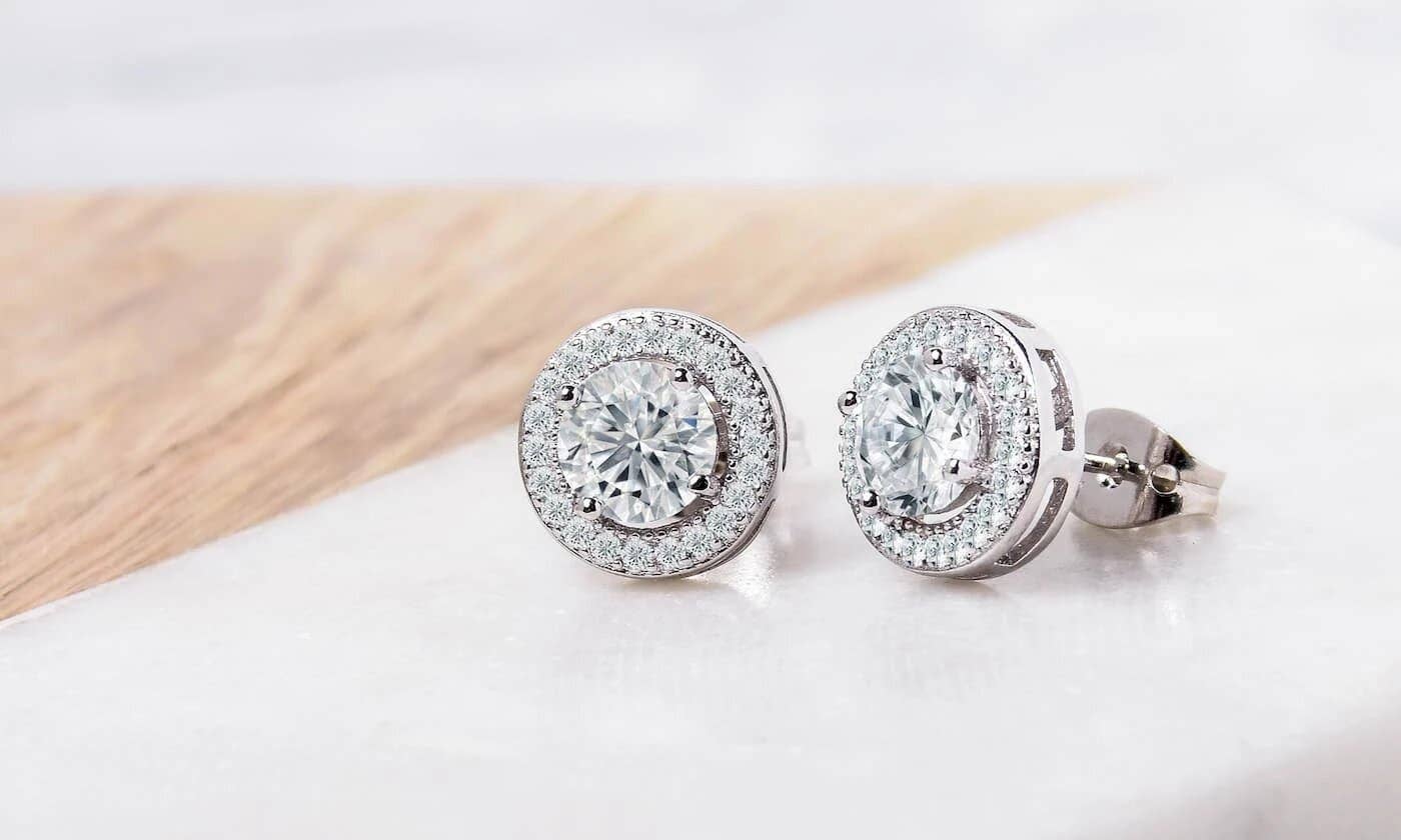Halo Disc Stud Earring Set in 18K White Gold