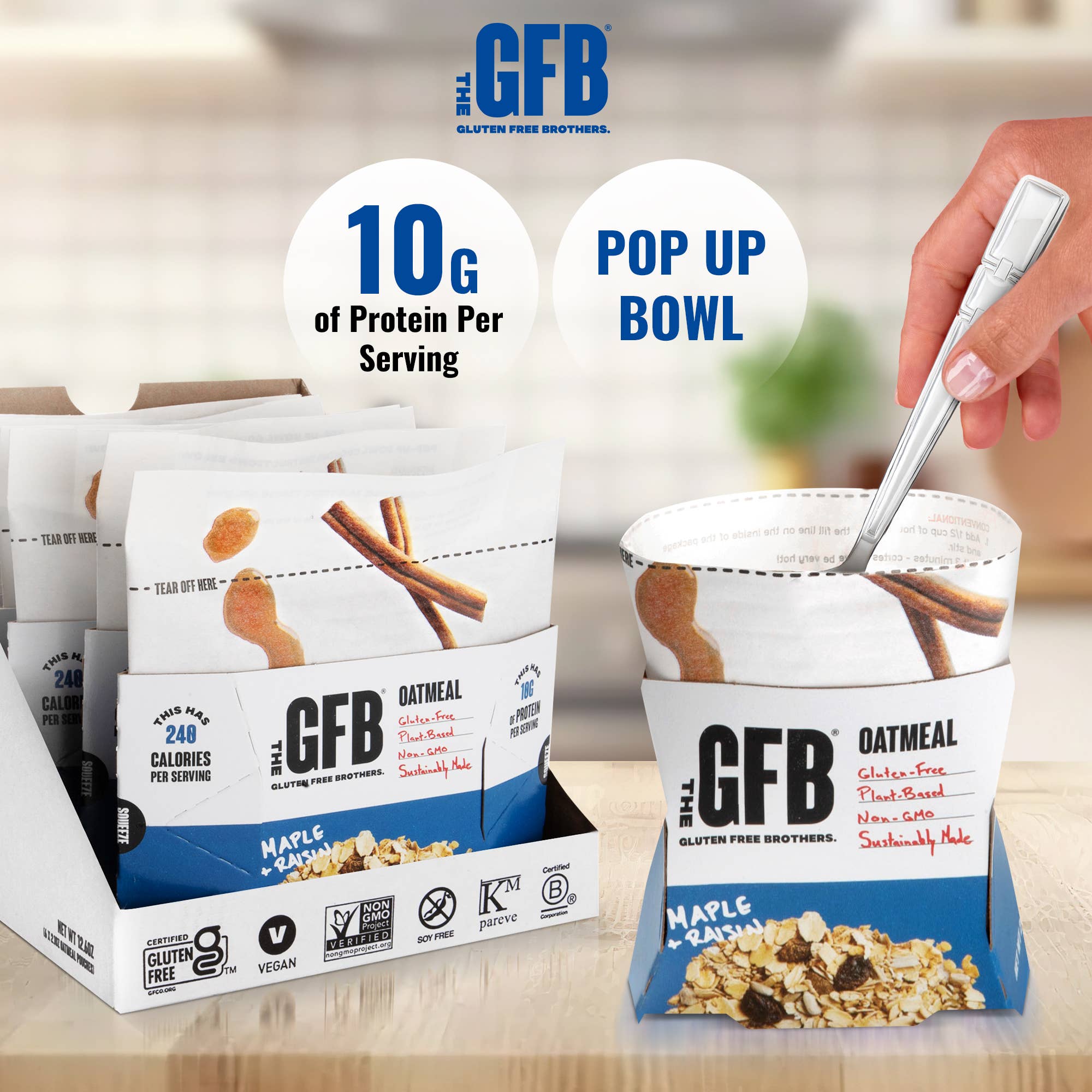 The GFB: Maple Raisin Gluten Free Protein Oatmeal Pop-Up Cup 6 pck — product image