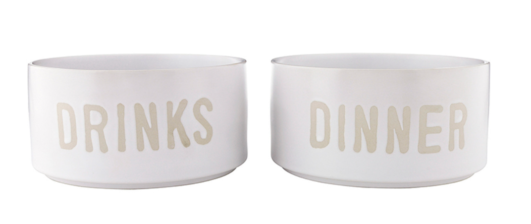 Face to Face Ceramic Stackable Pet Bowls - Dinner & Drinks - Set of 2