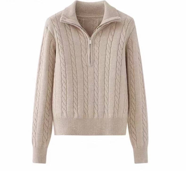 Chic Zip Collar Knit Top Effortless Style Cozy Warmth: Apricot / One Size.