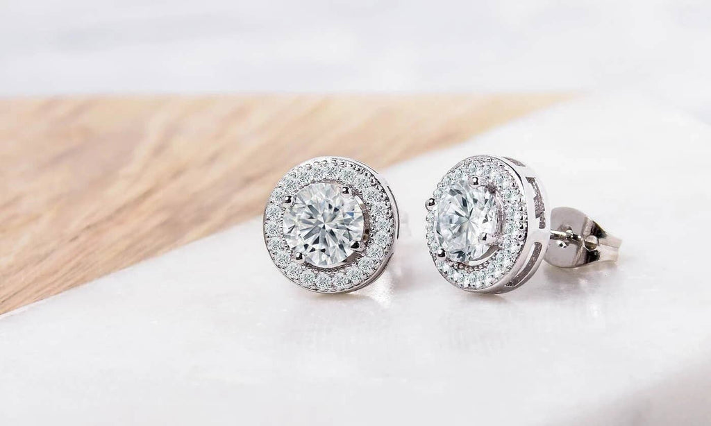 Halo Disc Stud Earring Set in 18K White Gold