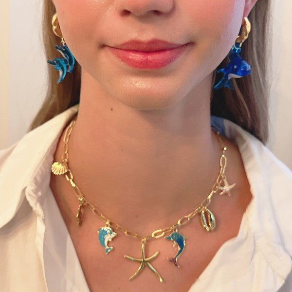 Ocean Play Charm Necklace Dolphin, Starfish Shell — product image