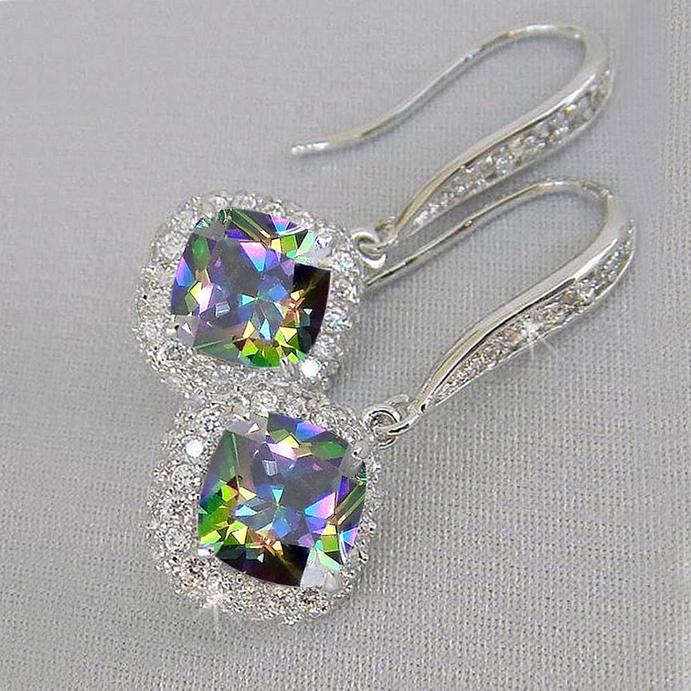 Cubic Zirconia Diamond Pendant Earrings: White