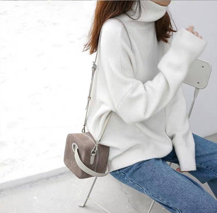 Chic HighNeck Knit Sweater FallWinter Style: Crisp White / One Size Fits Most