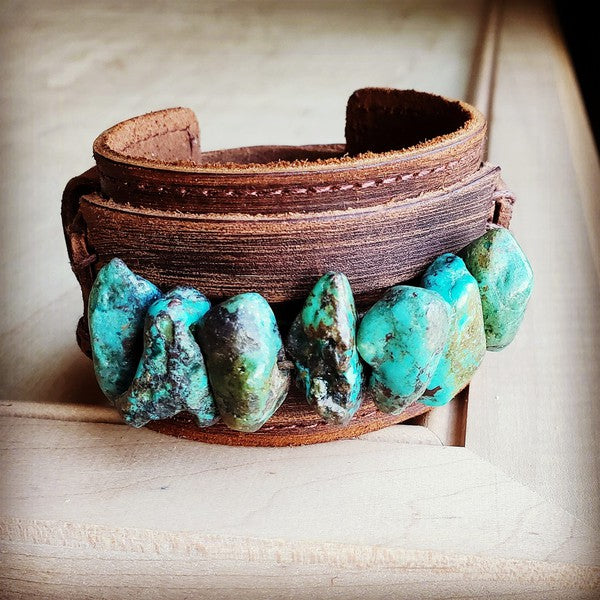Leather Cuff with Large Natural Turquoise Chunks — product image