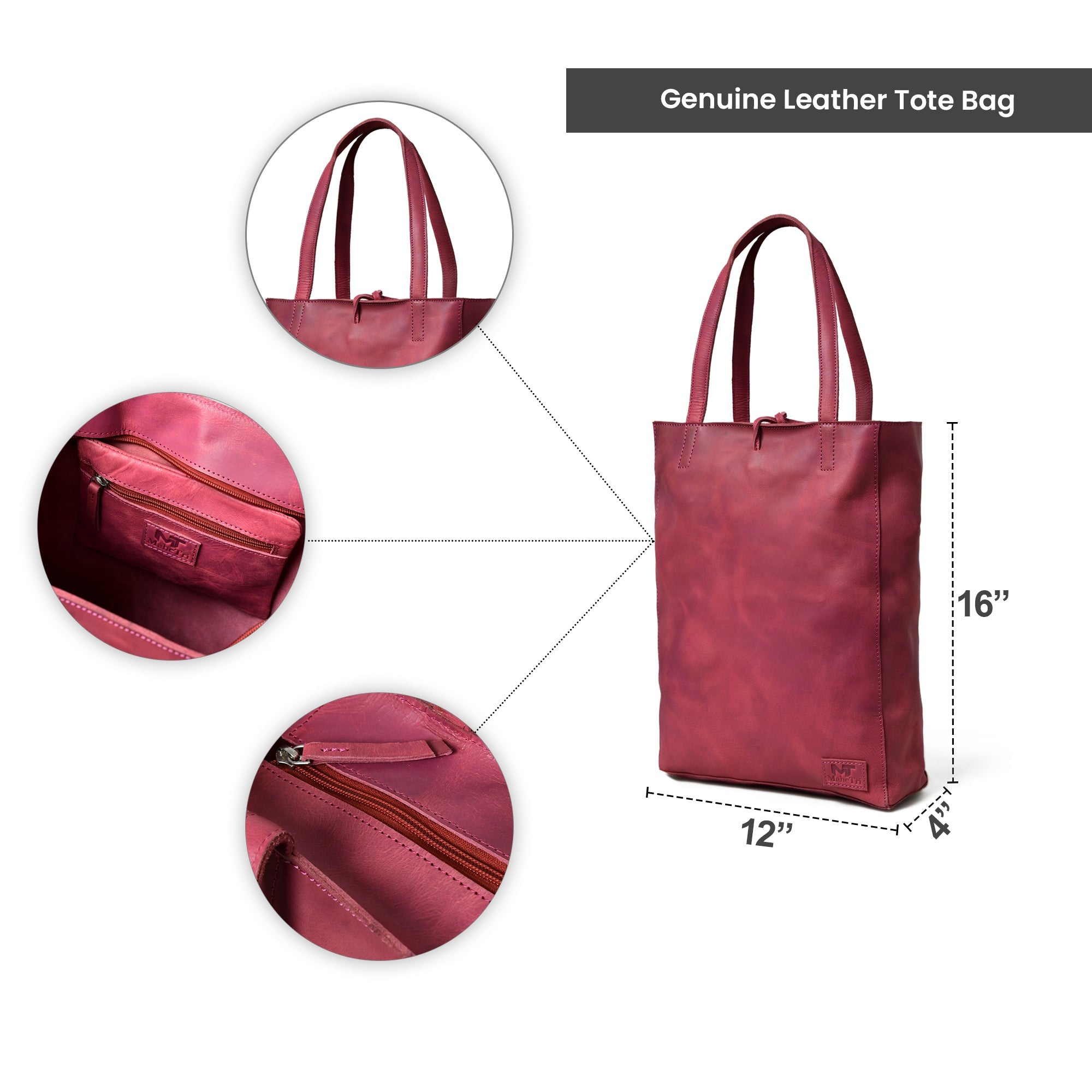 Maroon Leather Tote Bag — product image