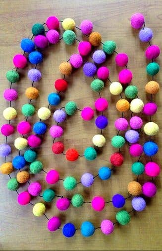 Handfelted Ball Garland: Multi Rainbow