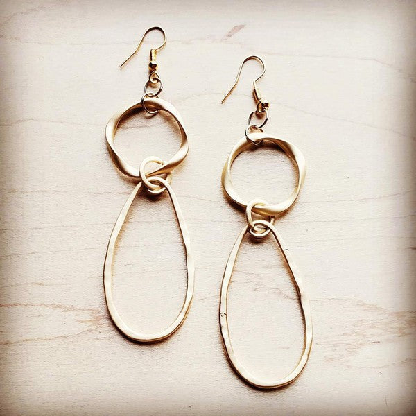 Matte Gold Hoop Earrings with Oval Hoop Dangle — product image