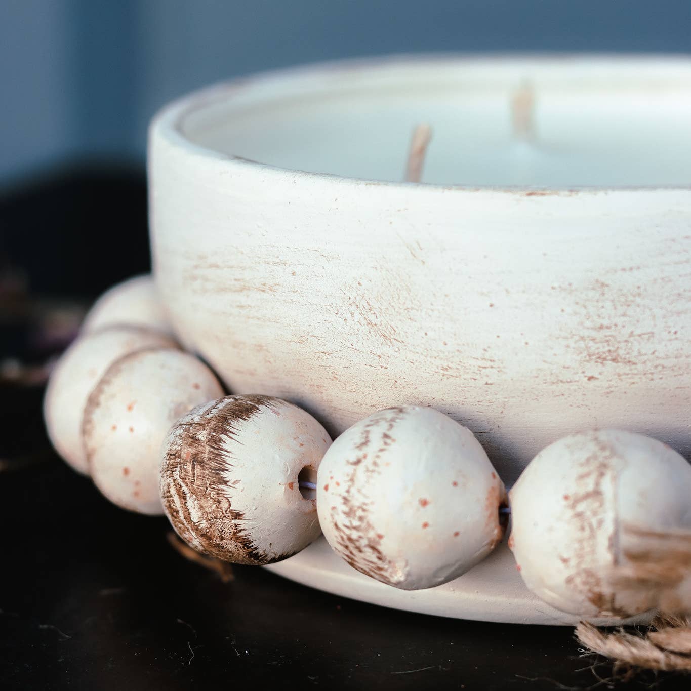 Pottery Bowl Candle with Clay Beads - Choose Your Scent: Lavender & Spring Apricot
