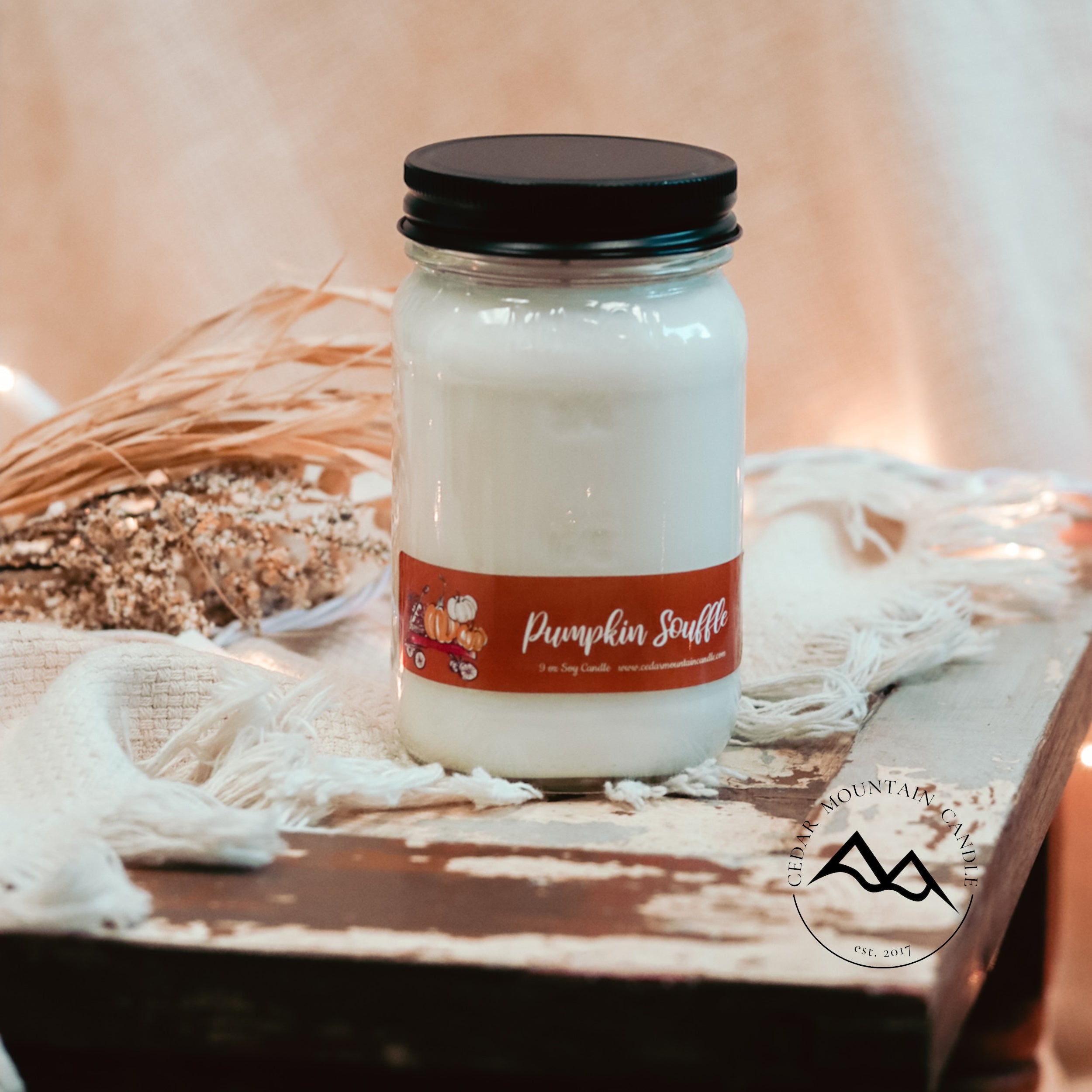 Fall Orange Pumpkin Mason Jar Candle — product image