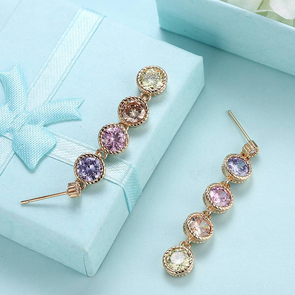 Swarovski Crystal Four Drop Circular Dangling Earrings: Silver