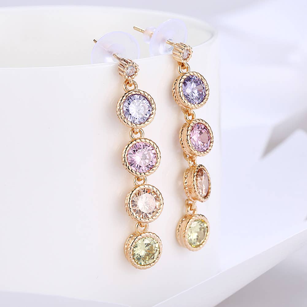 Swarovski Crystal Four Drop Circular Dangling Earrings: Silver