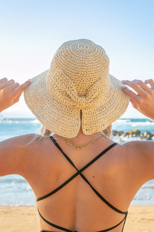 Bow Accent Woven Straw Bucket Sun Hat — product image