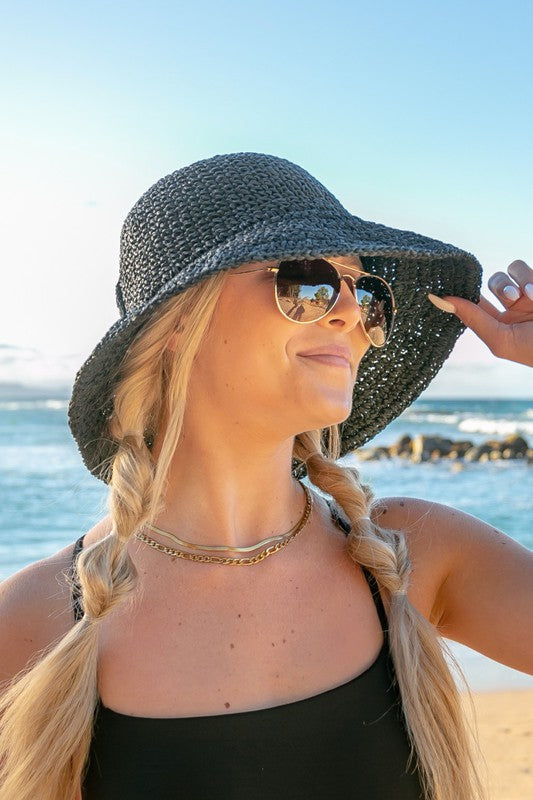 Bow Accent Woven Straw Bucket Sun Hat — product image