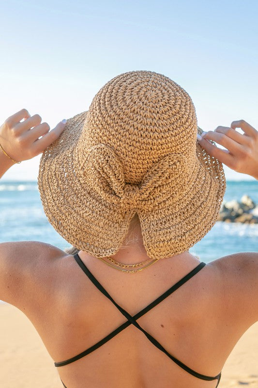 Bow Accent Woven Straw Bucket Sun Hat — product image