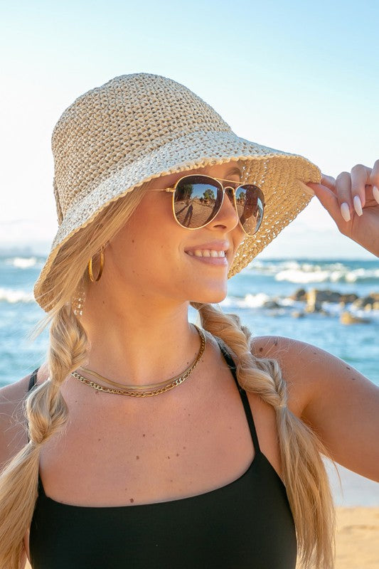 Bow Accent Woven Straw Bucket Sun Hat — product image