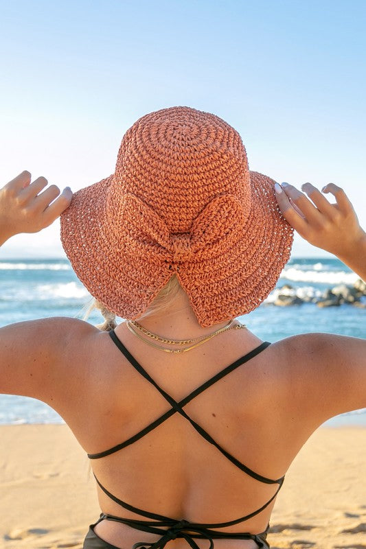 Bow Accent Woven Straw Bucket Sun Hat — product image