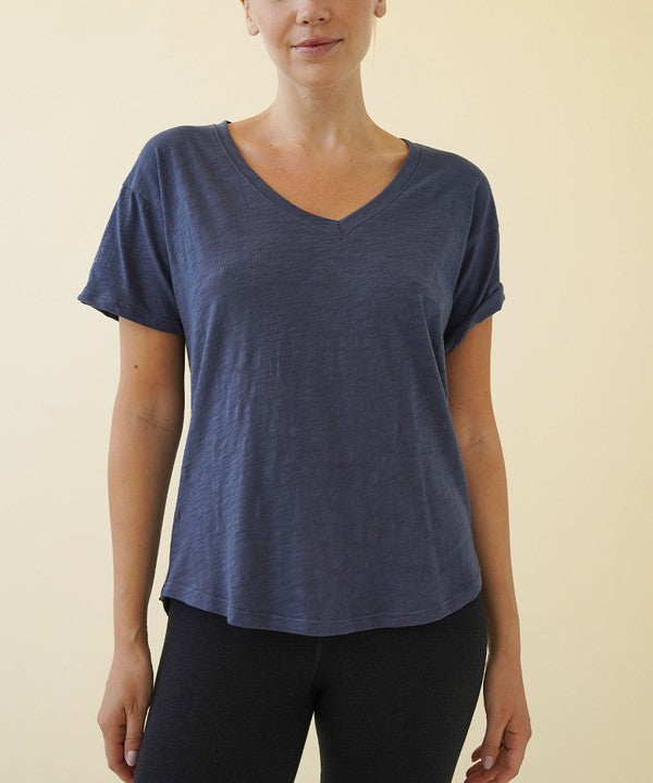 COTTON SLUB V NECK ON HER DAY TOP — product image