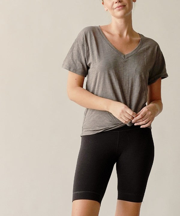 COTTON SLUB V NECK ON HER DAY TOP — product image