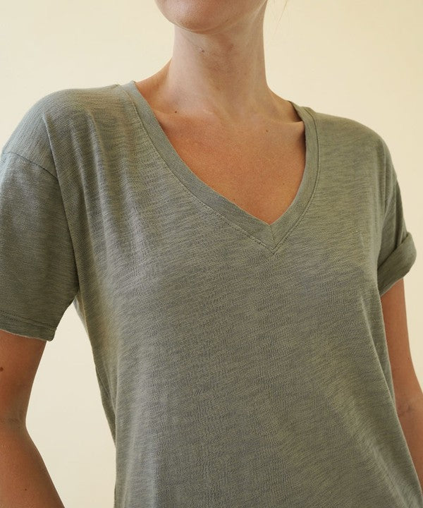 COTTON SLUB V NECK ON HER DAY TOP — product image