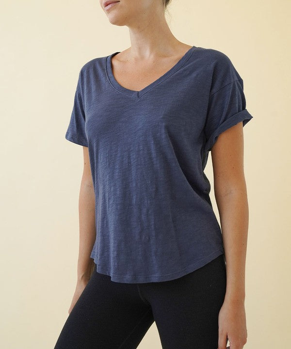 COTTON SLUB V NECK ON HER DAY TOP — product image