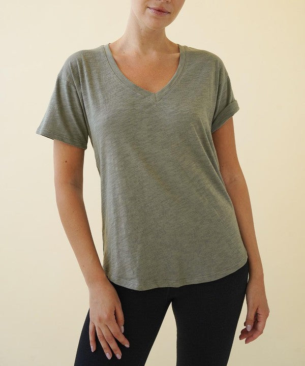 COTTON SLUB V NECK ON HER DAY TOP — product image
