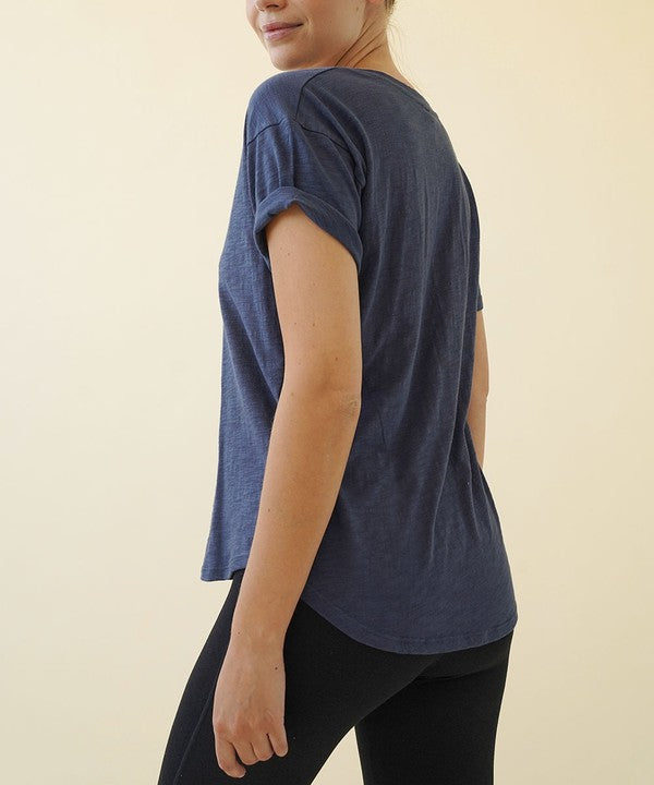 COTTON SLUB V NECK ON HER DAY TOP — product image
