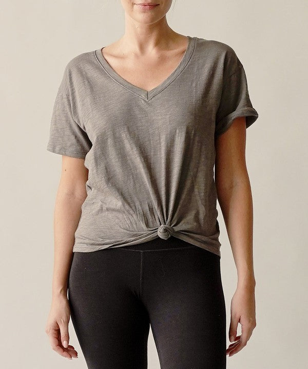 COTTON SLUB V NECK ON HER DAY TOP — product image