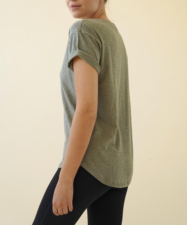 COTTON SLUB V NECK ON HER DAY TOP — product image