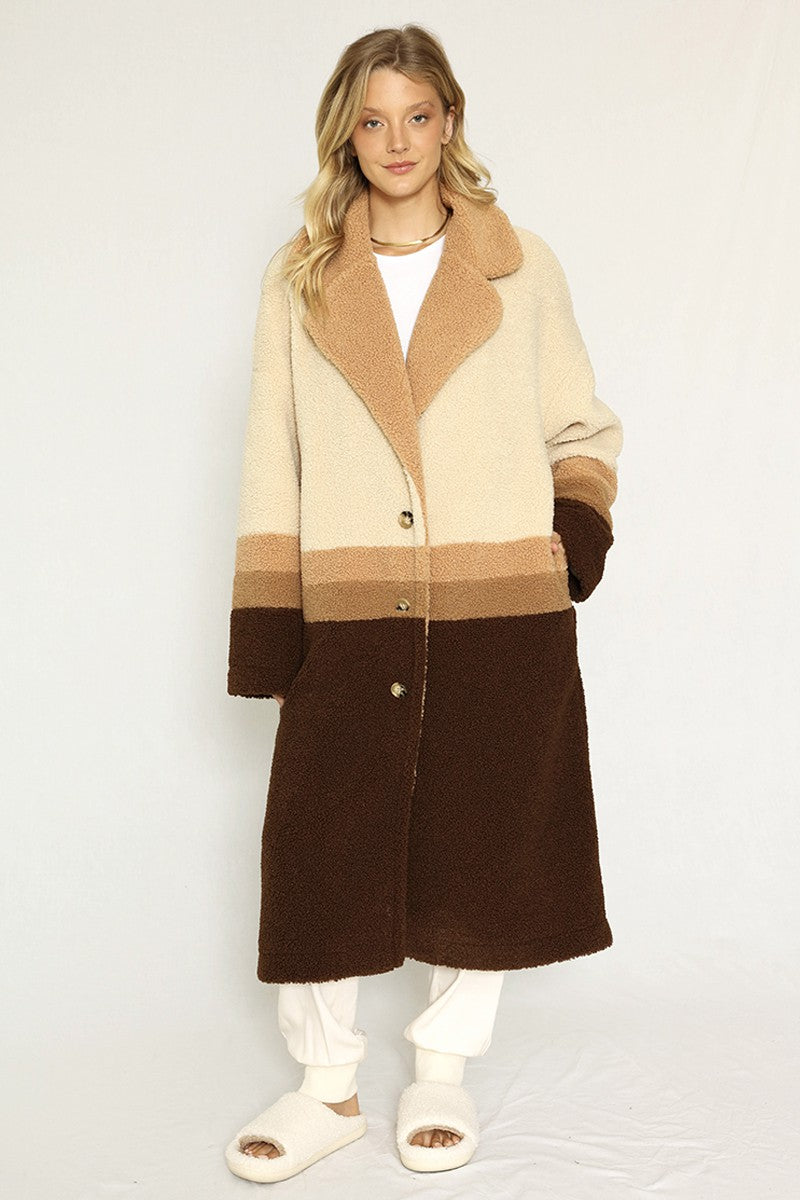 Color block teddy coat — product image