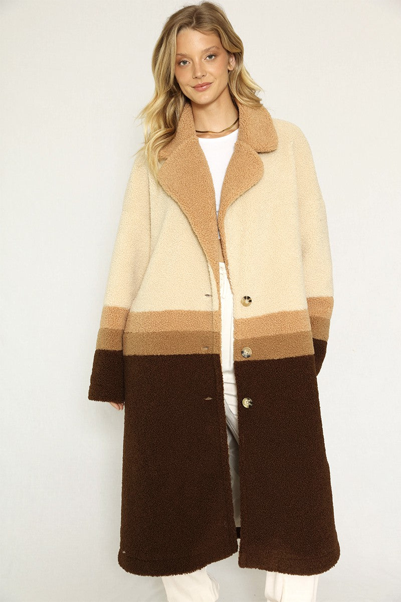 Color block teddy coat — product image