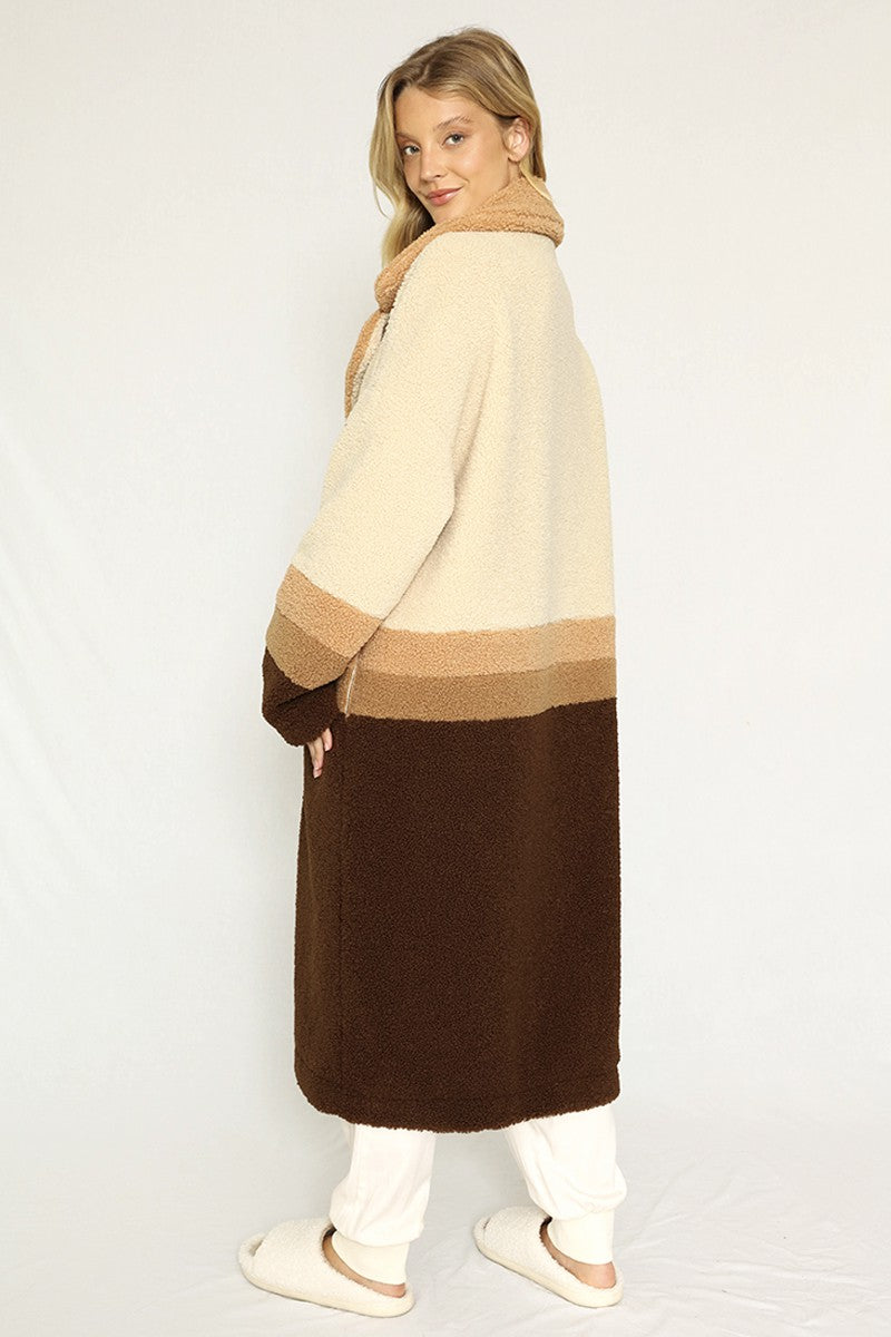 Color block teddy coat — product image