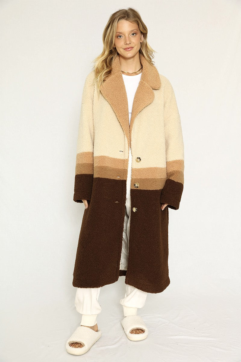 Color block teddy coat — product image