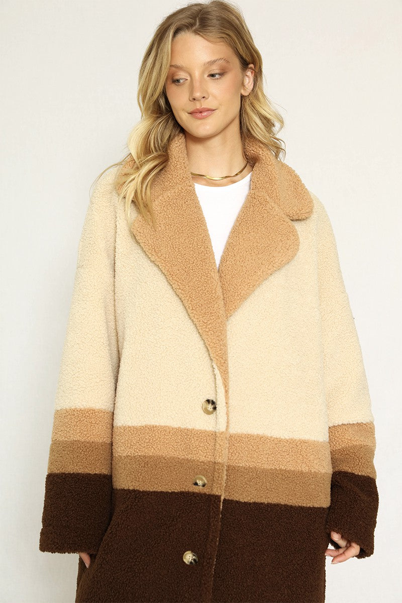 Color block teddy coat — product image