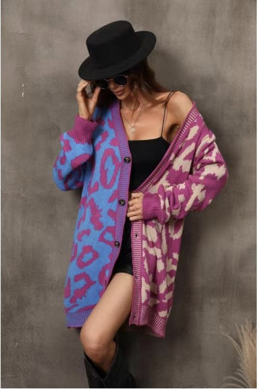 Long leopard knit cardigan — product image