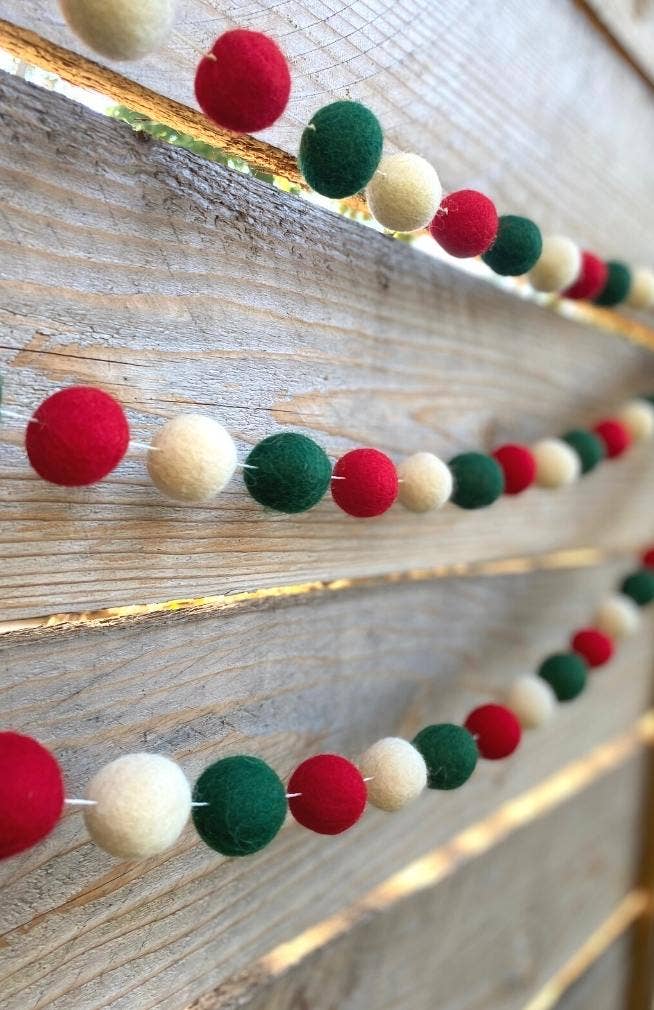 Handfelted Ball Garland: Multi Rainbow