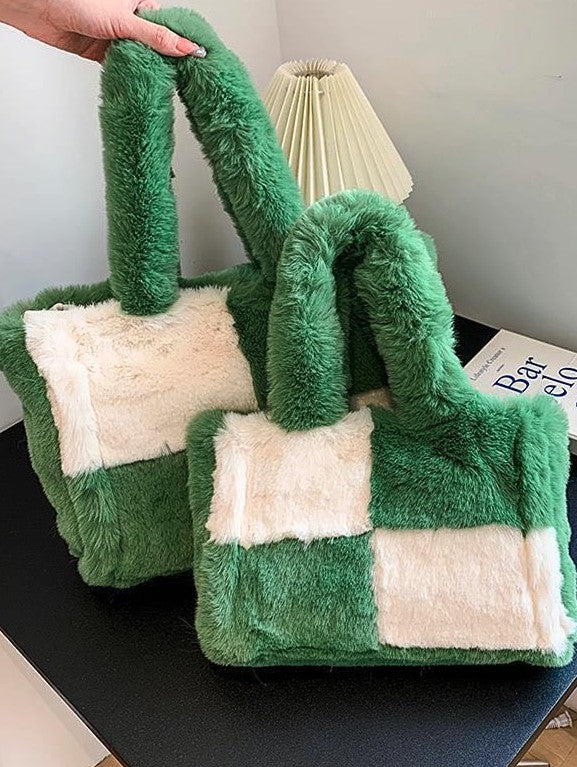 Fuzzy Checkered Shoulder Bag — product image