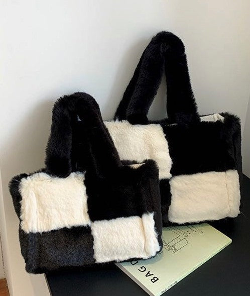 Fuzzy Checkered Shoulder Bag — product image
