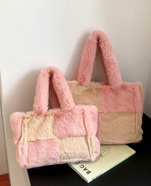 Fuzzy Checkered Shoulder Bag — product image