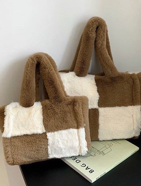 Fuzzy Checkered Shoulder Bag — product image