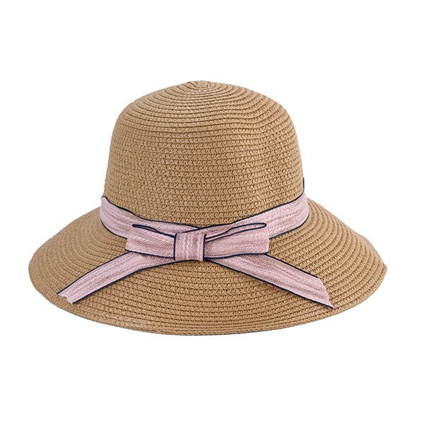 HEPBURN STRAW HAT W/ PINK BOW — product image
