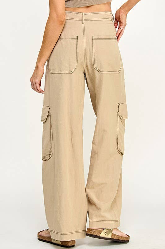 STRAIGHT CARGO PANTS: Beige / Large
