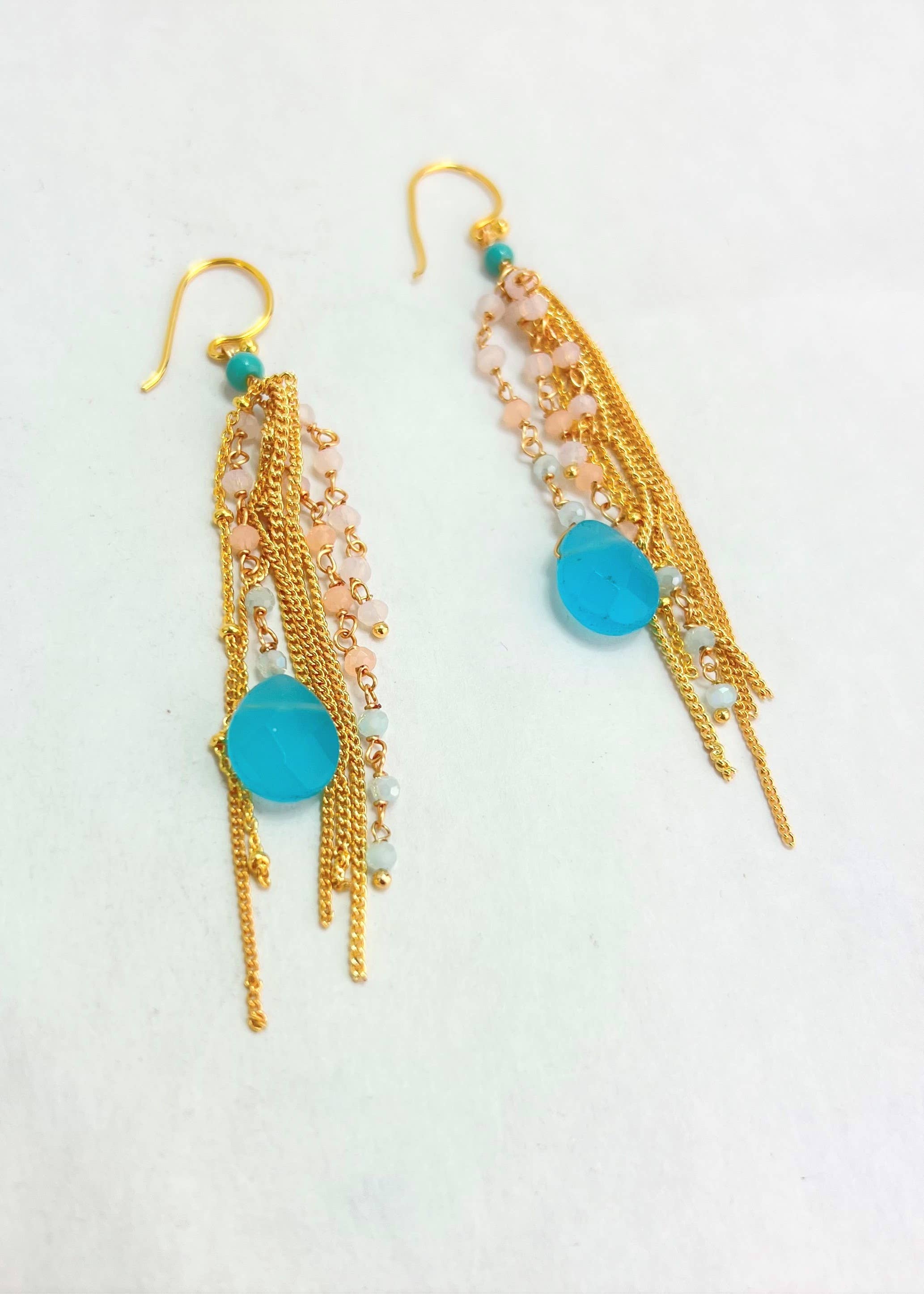 Thai Crystal Fringe Earrings: Green