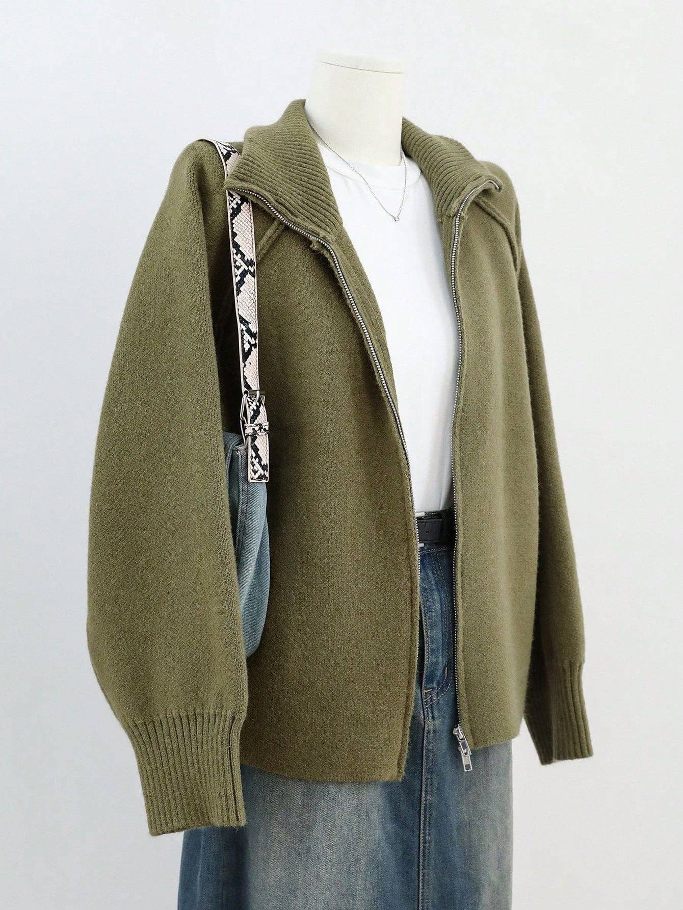 Chic Knit Korean ZipUp Cardigan  2025 Style: Black / One Size (Fits US Men's 8.5-14).