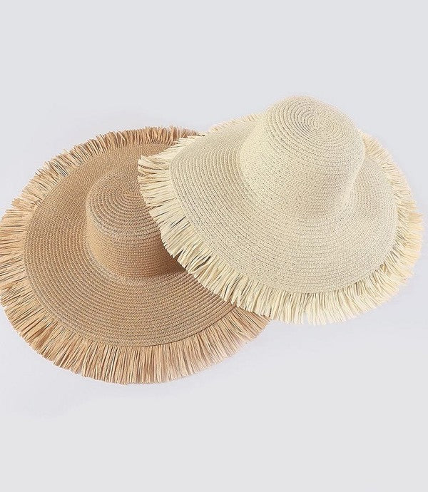 Big sun hat with fringe trim — product image