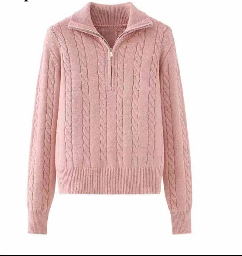 Chic Zip Collar Knit Top Effortless Style Cozy Warmth: Apricot / One Size