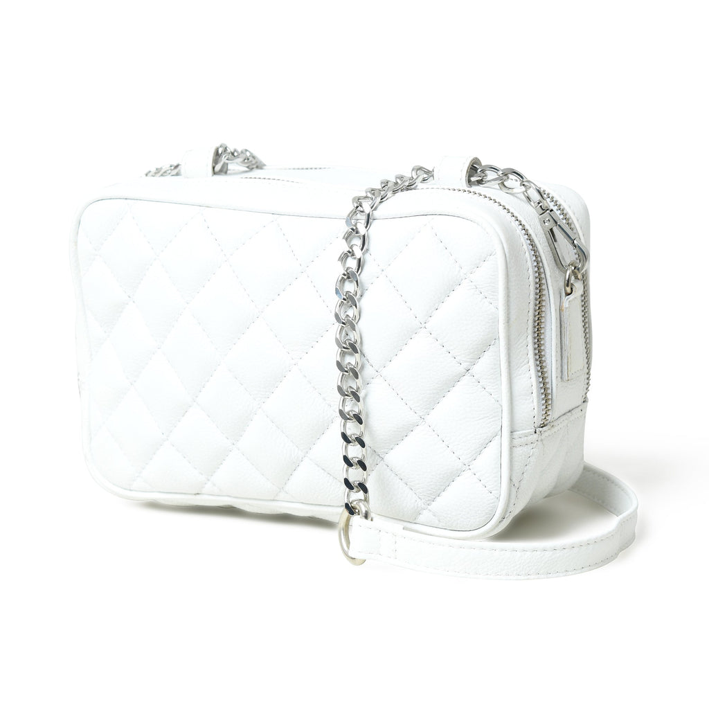 Mini Quilted Crossbody Bag, White — product image