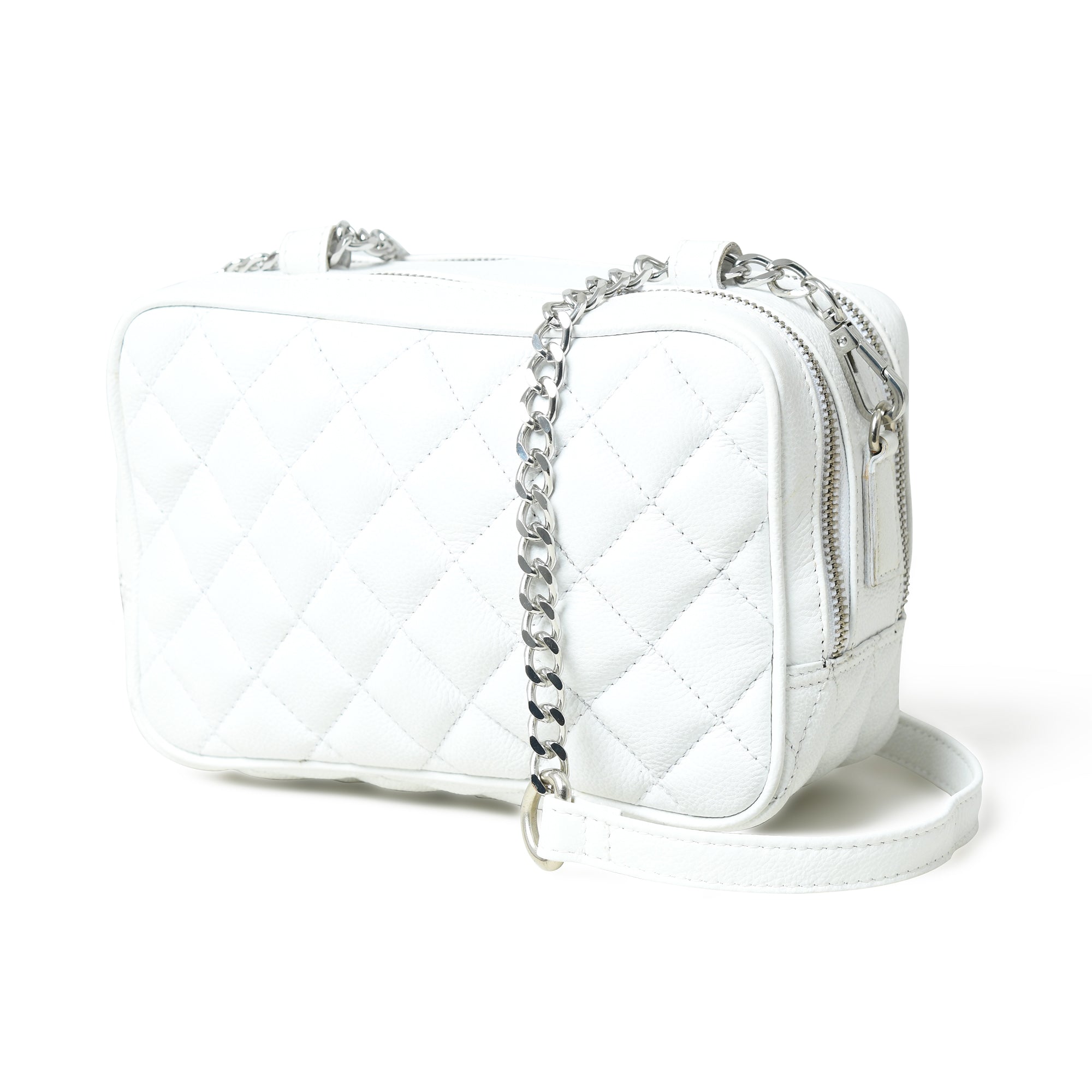 Mini Quilted Crossbody Bag, White — product image