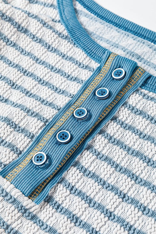 Stripe Textured Long Sleeve Henley Top — product image