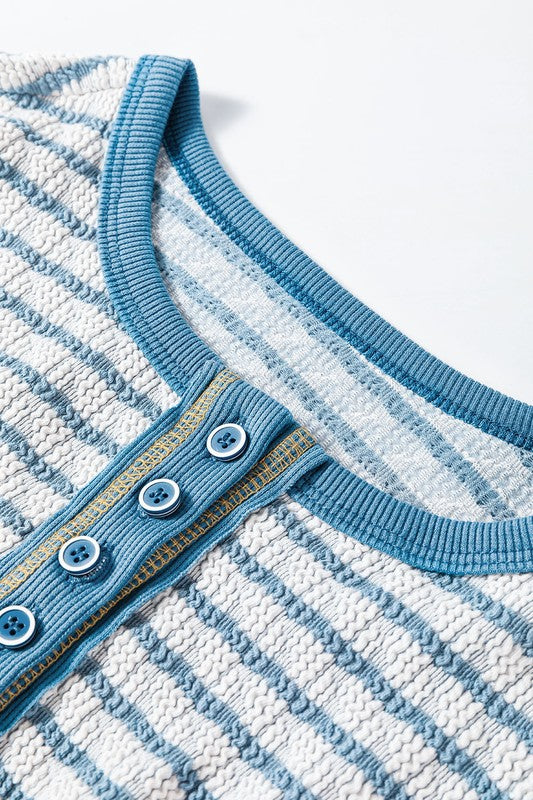 Stripe Textured Long Sleeve Henley Top — product image